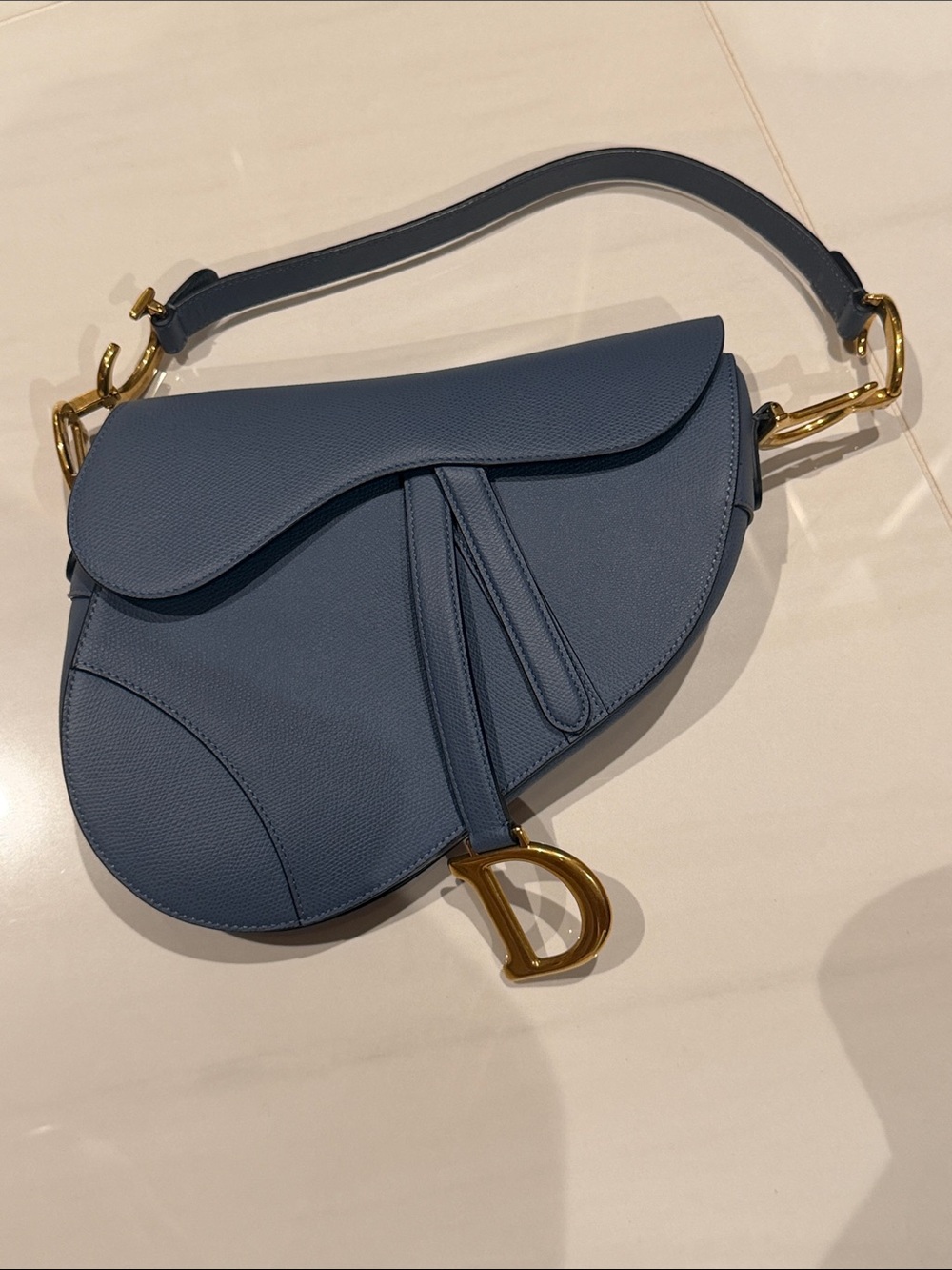 Dior Saddle Shoulder Bag in Dusty Blue with Gold Hardware